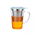 350ml Glass Tea Mug With Infuser And Lid , 304 Stainless Steel Filter Borosilicate Glass Tea Cups for sale