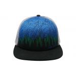 5 panels adult male man flat peak bule printing trucker mesh hat