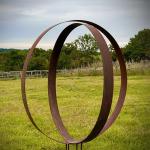 Rusty Outdoor Corten Steel Sculpture Line Cross Shape Rustic Rings Garden Centerpiece for sale