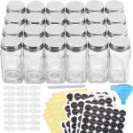 24 Pcs 4oz Glass Square Spice Jars Containers With Spice Labels for sale