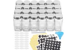China 24 Pcs 4oz Glass Square Spice Jars Containers With Spice Labels supplier