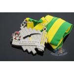 Maration Racking Enamel Medals , Custom Sports Medals With Yellow Green Ribbon