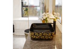 China Custom Square Black Golden Art Deco Pedestal Basin 500*380*130mm supplier