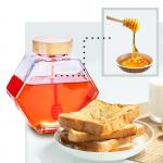 Wholesale Free Sample Hexagonal 220ml 380ml Honey Jar with Dipper and Wooden Lid
