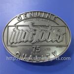 Classic antique pewter oval metal belt buckles with brand logo design, for sale