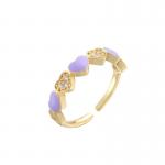 18k Diamond Adjustable Finger Ring Gold Pink Enamel Heart Ring OEM for sale