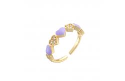 China 18k Diamond Adjustable Finger Ring Gold Pink Enamel Heart Ring OEM supplier