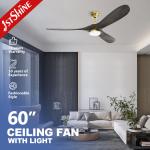 60 Inches Luxury 3 Wooden Blades Ceiling Light With Fan Quiet Dc Motor for sale