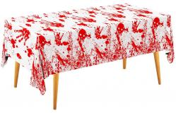 China Customized Disposable LDPE Bloody Handprint Tablecloth For Halloween supplier