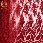 Red Nigerian Wedding 3D Embroidery Lace Fabric Water Soluble 1 Yard Length for sale