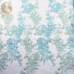 MDX Mint Green Pattern Lace Fabric 91.44 Cm Length Tulle Beaded Embroidered for sale
