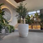 Texture Round Fiber Clay Planter Hand Carved for Indoor / Outdoor Decor for sale