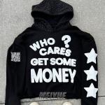 Custom Pullover Rhinestone Hoodies Cropped Puff Printing No Strings Hoodie Heavyweight Drop Shoulder Streetwear Cut and Sew for sale