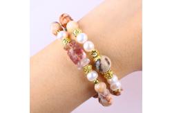 China Red Network Stone Handmade Gemstone Jewelry Double Layer Adjustable Bead Bangle supplier