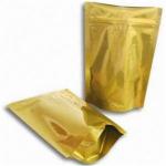 Gold Glossy Plastic Pouches Packaging With Zipper / Gold Printing Packaging Bag for sale