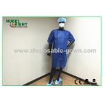 PP SMS Material Surgical Gown With Ultrasonic Heat Seal White / Blue Color without sleeves for sale