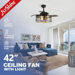 42 Inches Black Ceiling Fan with Hidden Blade and Remote Control LED Light Kit for sale