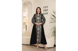 China MT397  Middle Eastern Modest Wear Black & Silver Medallion Embroidered Abaya supplier