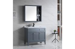 China Solid Wood Floor Mount Bathroom Vanities With HD Silver Mirror supplier