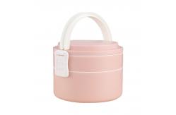 China Double-Layer Pink Portable Plastic Bento Lunch Box With Lid 1400ML Round supplier