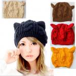 China Women's Cat Ear Beanie Knitted Cap Winter Knitted Beanie manufacturer