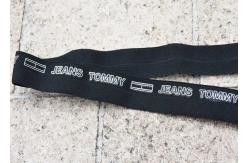 China 2cm Black Elastic Webbing Straps Printed With White Cut Out Letters Logo supplier