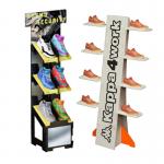 Shop Floor To Ceiling Wooden Display Rack Plywood Rotating Shoe Rack With Custom Logo for sale