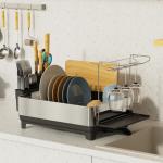 Multifunctional Kitchen Folding Dish Rack , Stainless Steel Dish Drainer and Organizer