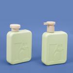 300ml Green Plastic Square Shampoo and Conditioner Bottle Custom Cosmetic Plastic Bottle with Flip top cap for sale