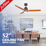 Remote Control 52 Inch Solid Wood LED Ceiling Fan with Light and Decorative LED Design for sale