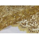 Stretch Golden Lurex Sequin Lace Fabric , Nylon Mesh Fabric With Sequin Golden Thread for sale