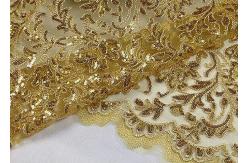China Stretch Golden Lurex Sequin Lace Fabric , Nylon Mesh Fabric With Sequin Golden Thread supplier