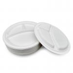 100C Bio Sustainable 3 Compartment Compostable Sugarcane Plates Bagasse Pulp 9 Inch
