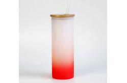 China 18oz Sublimation Custom Drinking Cups Frosted Gradient Water Bottle With Bamboo Lid supplier