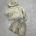 High Quality Plain Fleece Custom Blank Acid Washed Hoodie and Sweat Raw Hem Shorts Stone Sun Faded Two Piece Set Short Tracksuit for sale