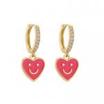 Smiley Face14k Gold Jewelry Enamel Oil Drop Love Heart Dangle Earrings for sale