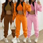 Cropped Pullover Ladies Sweat Suits Jogging Suits For Women Solid Pattern for sale
