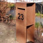 Modern Large Outdoor Weathered Steel Garden Sculpture Mailbox And Post for sale