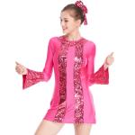 A-Line 3/4 Sleeves Lycra Joints Sequins Jazz Costume Dance Dresses Competition Wear for sale