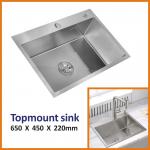 Apron Topmount Stainless Steel Kitchen Sink Brushed 65x45 18 Gauge for sale