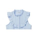 Polyester Ruffled Collar Pool Blue Women Sleeveless Shirts