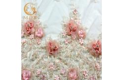 China Pure Handmade Flower Blush Pink Lace Fabric MDX 135cm Width Embroidered supplier