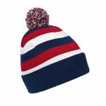 Blue / Red Retro Cuffed Cool Pom Pom Beanies , Youth Winter Beanie With Pom Pom for sale