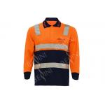 65% Polyester 35% Cotton Mens Work Polo Shirts / Long Sleeve Workwear Orange for sale