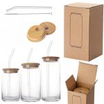 Sublimation Glass Coke Cup With Bamboo Lid And Straw Glass Cold Drink Cup High Borosilicate Glass Coated Transparent Glass Cup Set Sublimation Glass Mason Jar for sale