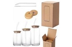China Sublimation Glass Coke Cup With Bamboo Lid And Straw Glass Cold Drink Cup High Borosilicate Glass Coated Transparent Glass Cup Set Sublimation Glass Mason Jar supplier