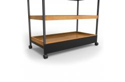 China Stores Point Of Sales Displays Wooden Tray Salad Display Stand With Wheels supplier