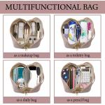 Leather Waterproof Multifunctional Makeup Bag With Handle And Divider For Women