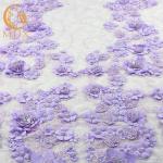 Embroidered 3D Flower Lace Fabric / Purple Lace Material Polyester For Evening Dress for sale