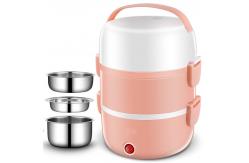 China 220V Portable Lunch Box Cooker Three Layers Stainless Steel Dark Brown OEM supplier